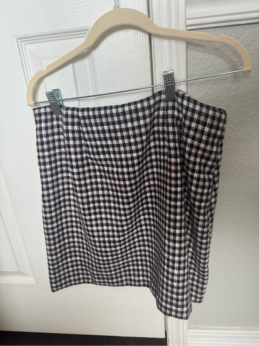 LOFT Black and Pink Checked Mini Skirt